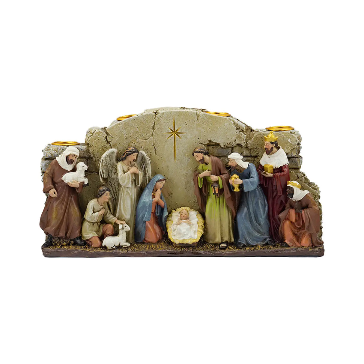Nativity scene with 13cm candle bases