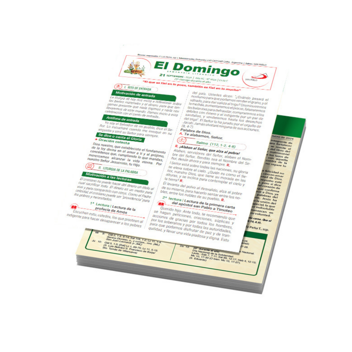 Sunday - from September 21st to November 9th - pack of 25 sheets per Sunday