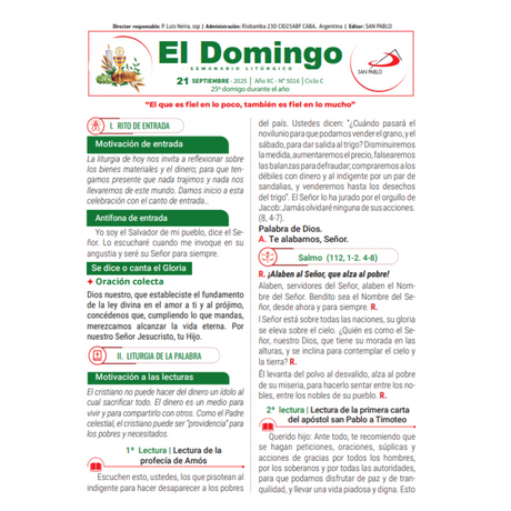 El Domingo - del 21 de Septiembre al 9 de Noviembre - pack de 25 hojas por domingo