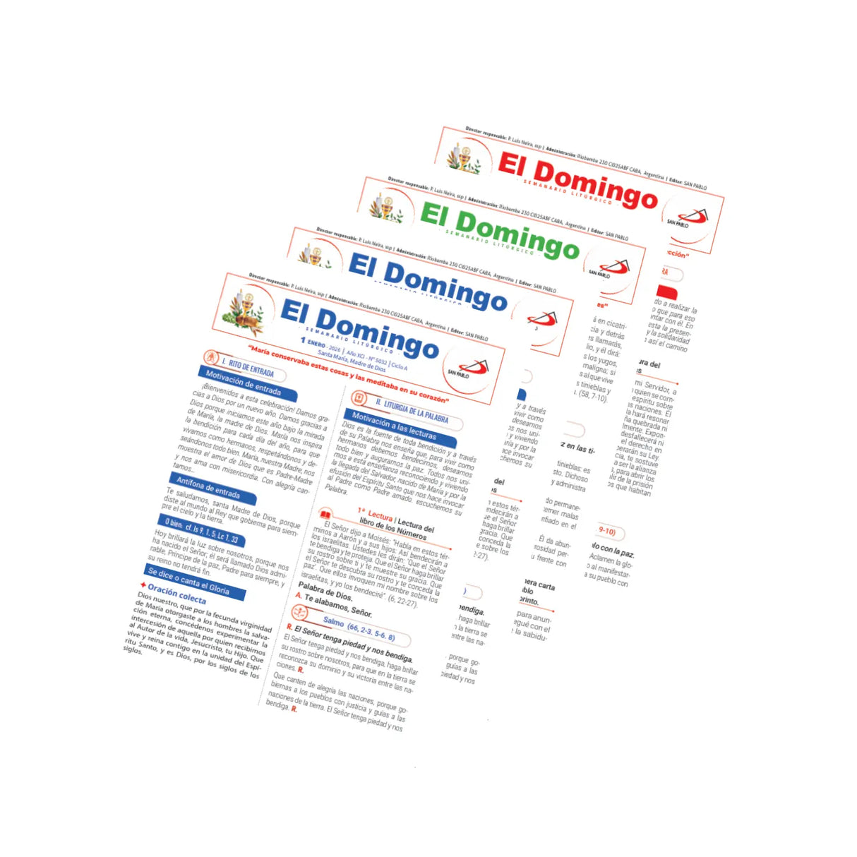El Domingo - del 1 de enero al 15 de febrero 2026 - pack de 25 hojas por domingo
